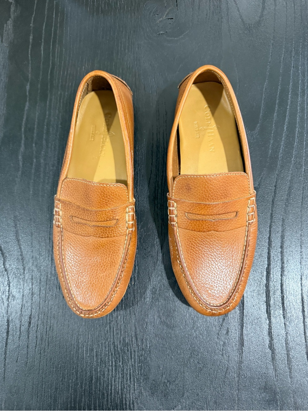 Cole Haan Tan Pebble Leather Penny Loafers